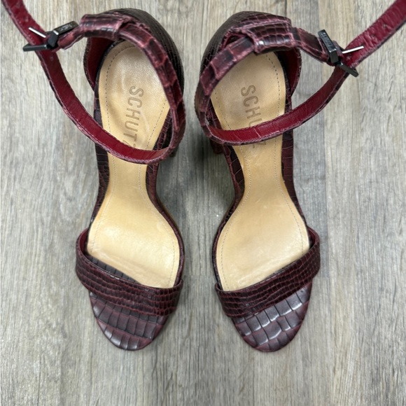 Schutz Women's Burgundy Croc-Embossed Heels - Picture 1 of 4